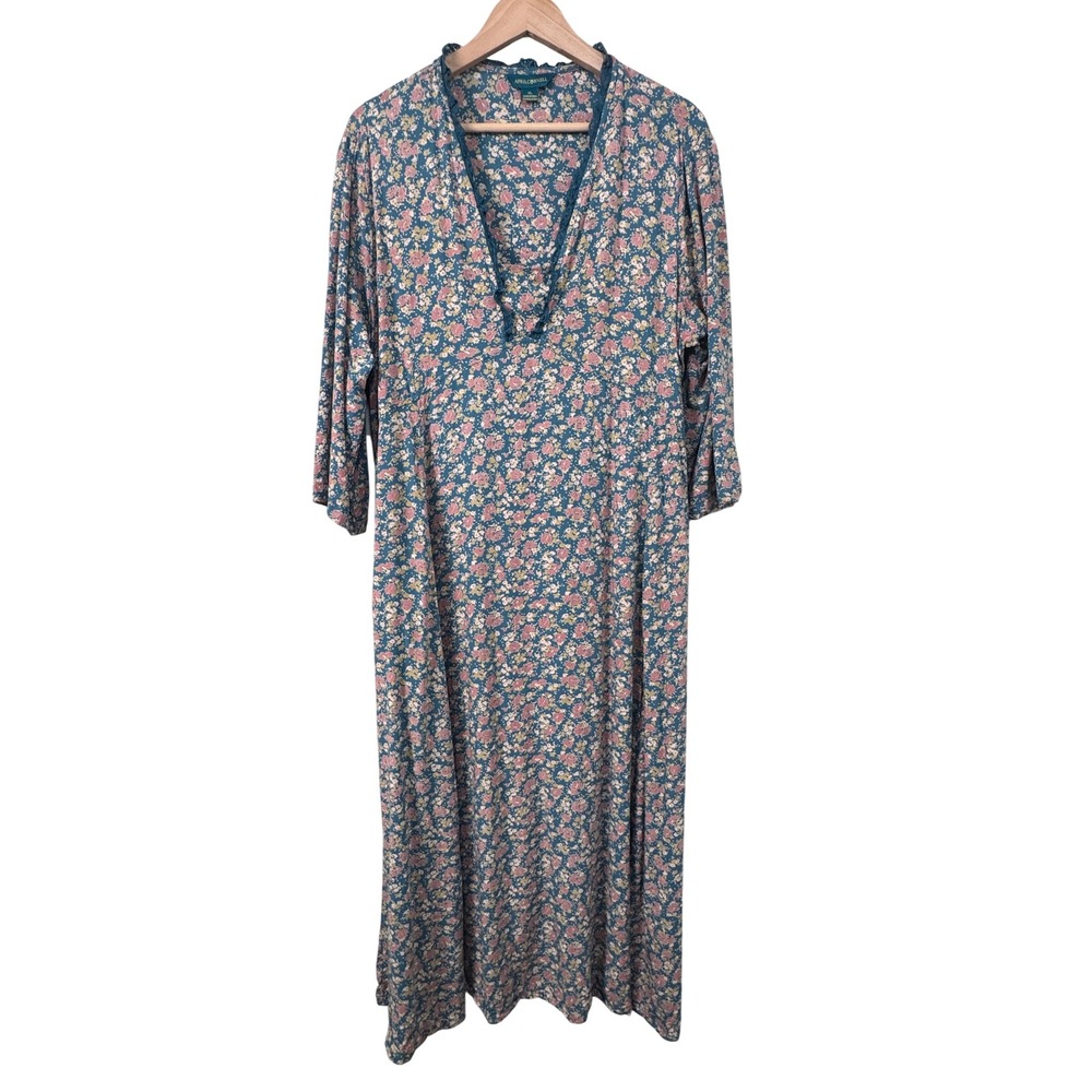 April Cornell Floral‎ Lace Trim V-Neck Maxi Dress Cottagecore Prairie Modest XL